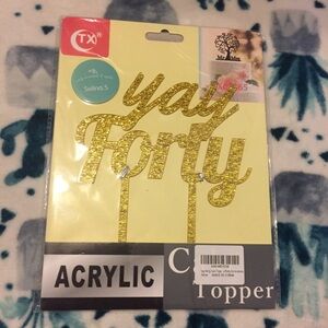 “ Yay Forty ” gold glitter acrylic Cake topper